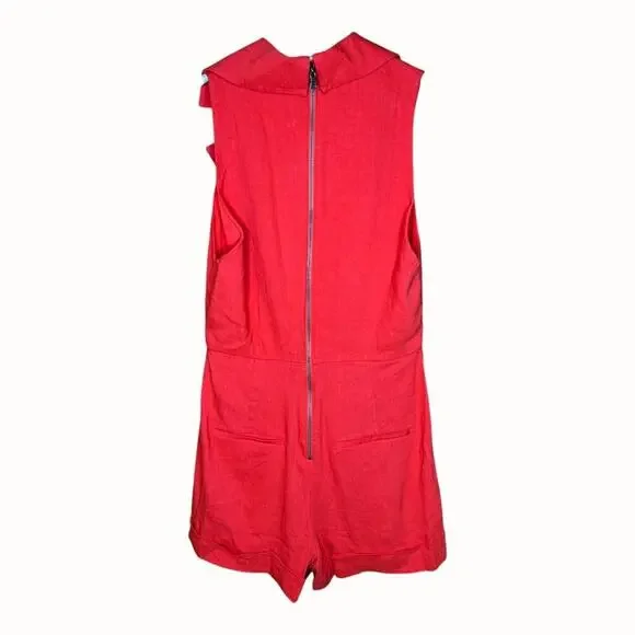 ALICE + OLIVIA Meritt Pleated Linen Romper in Chili Pepper Size 2 - Picture 5 of 9